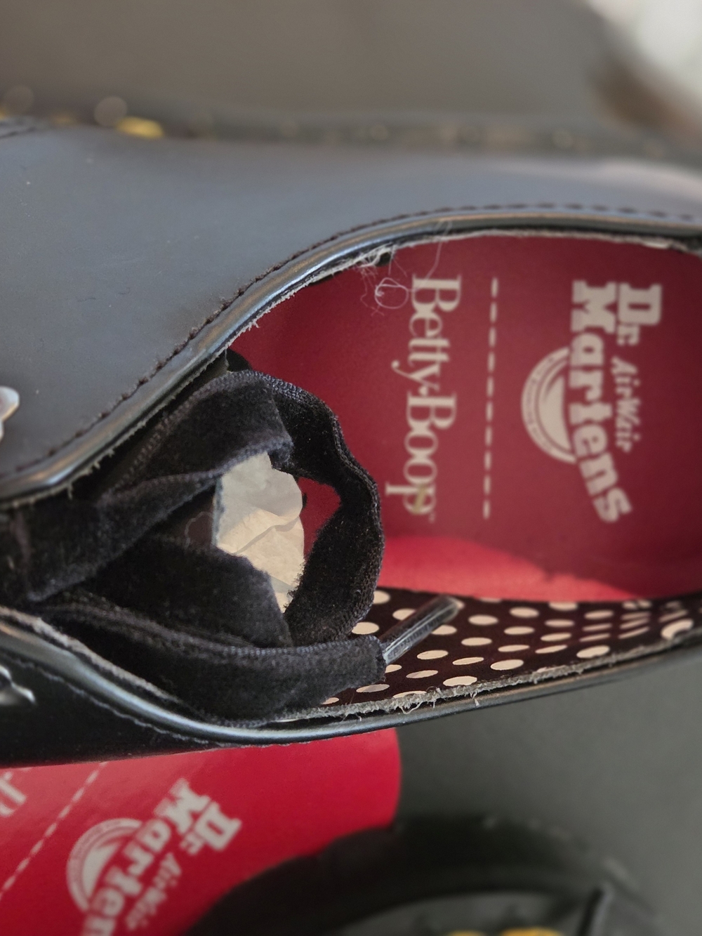 Dr. Martens X Betty Boop Heart Black Leather Accent Lace-Up Shoes - Picture 6 of 11
